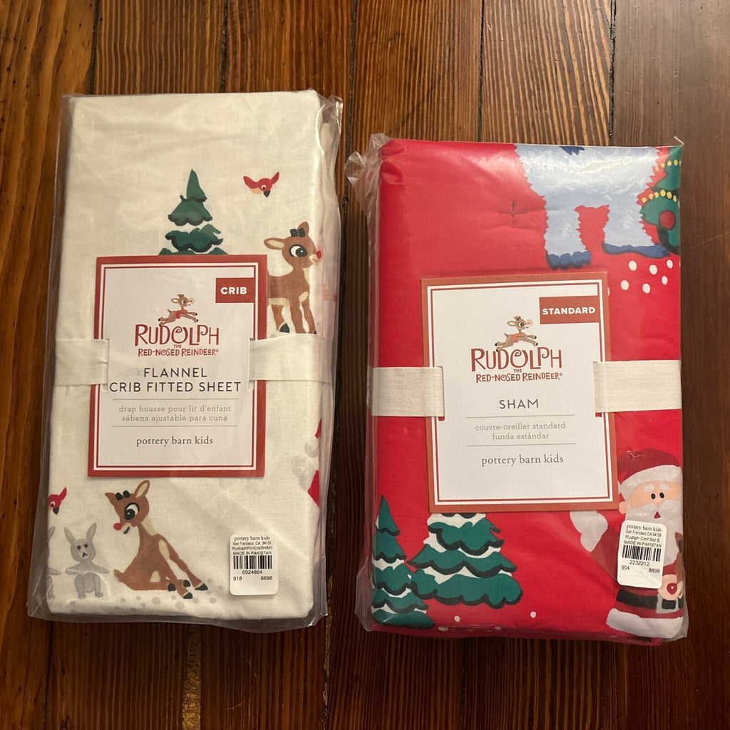 Pottery barn Disney Crib Toddler SHEET+ sham Rudolph Holiday Santa gift Winter [