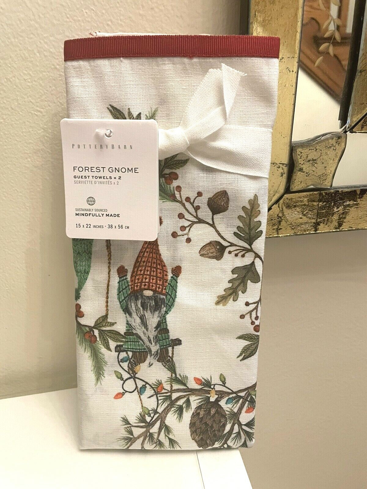 pottery barn Kitchen towel Holiday Winter Christmas Gnome Elf gift party SET 2 =