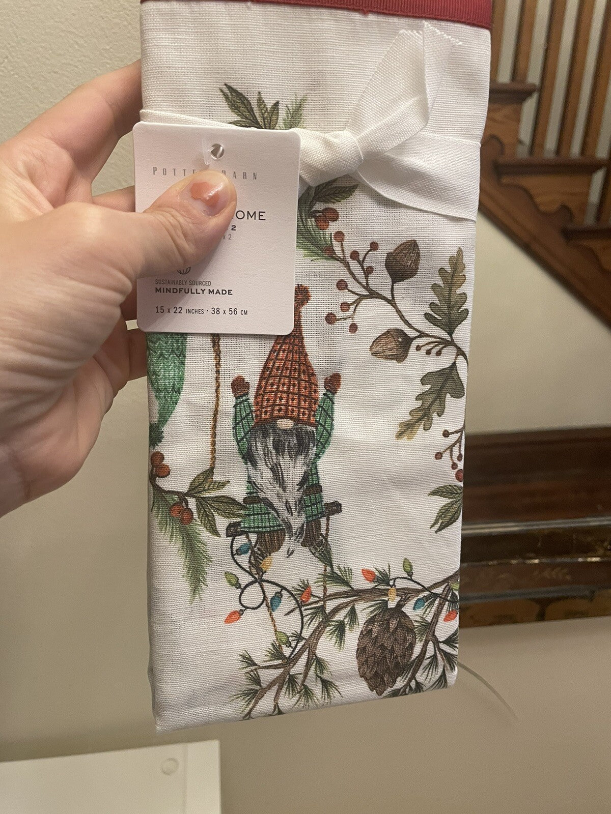 pottery barn Kitchen towel Holiday Winter Christmas Gnome Elf gift party SET 2 =