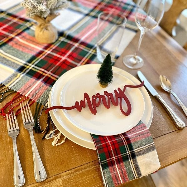 Pottery barn Disney napkin Plaid Stewart set 4 holiday cloth party gift red [