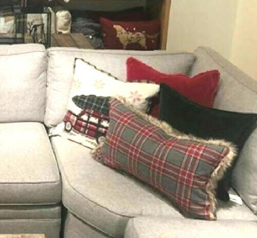 Pottery Barn Plaid Pillow Sham Disney Holiday fur ski lodge Christmas 16x26  `