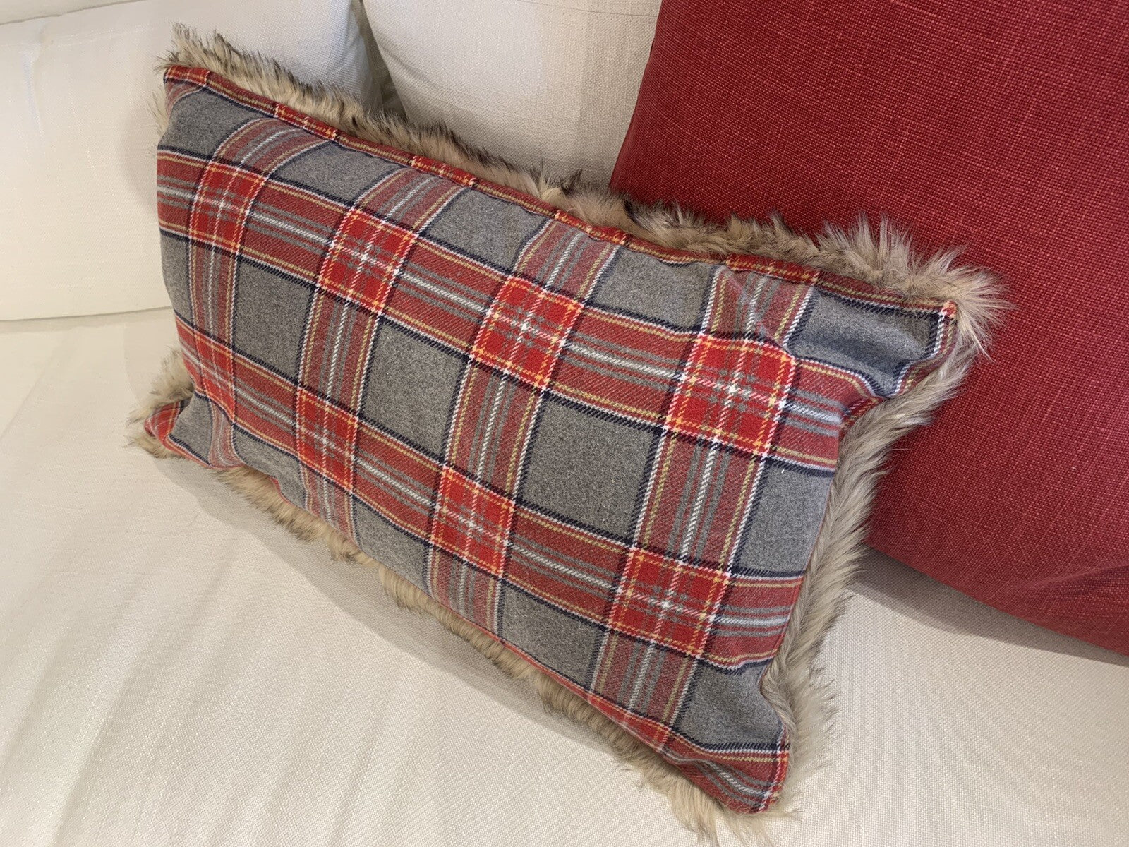 Pottery Barn Plaid Pillow Sham Disney Holiday fur ski lodge Christmas 16x26  `