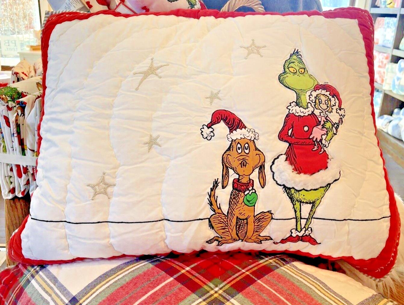 Pottery Barn Grinch Christmas pillow Sham Dr Seuss Disney Holiday party kid n