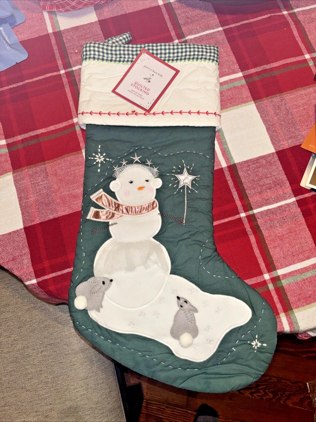 Pottery Barn Holiday Christmas stocking Snowman gift party quilted tree Disney