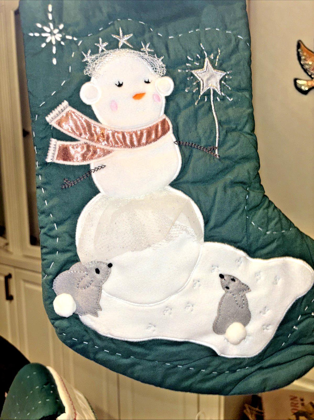 Pottery Barn Holiday Christmas stocking Snowman gift party quilted tree Disney