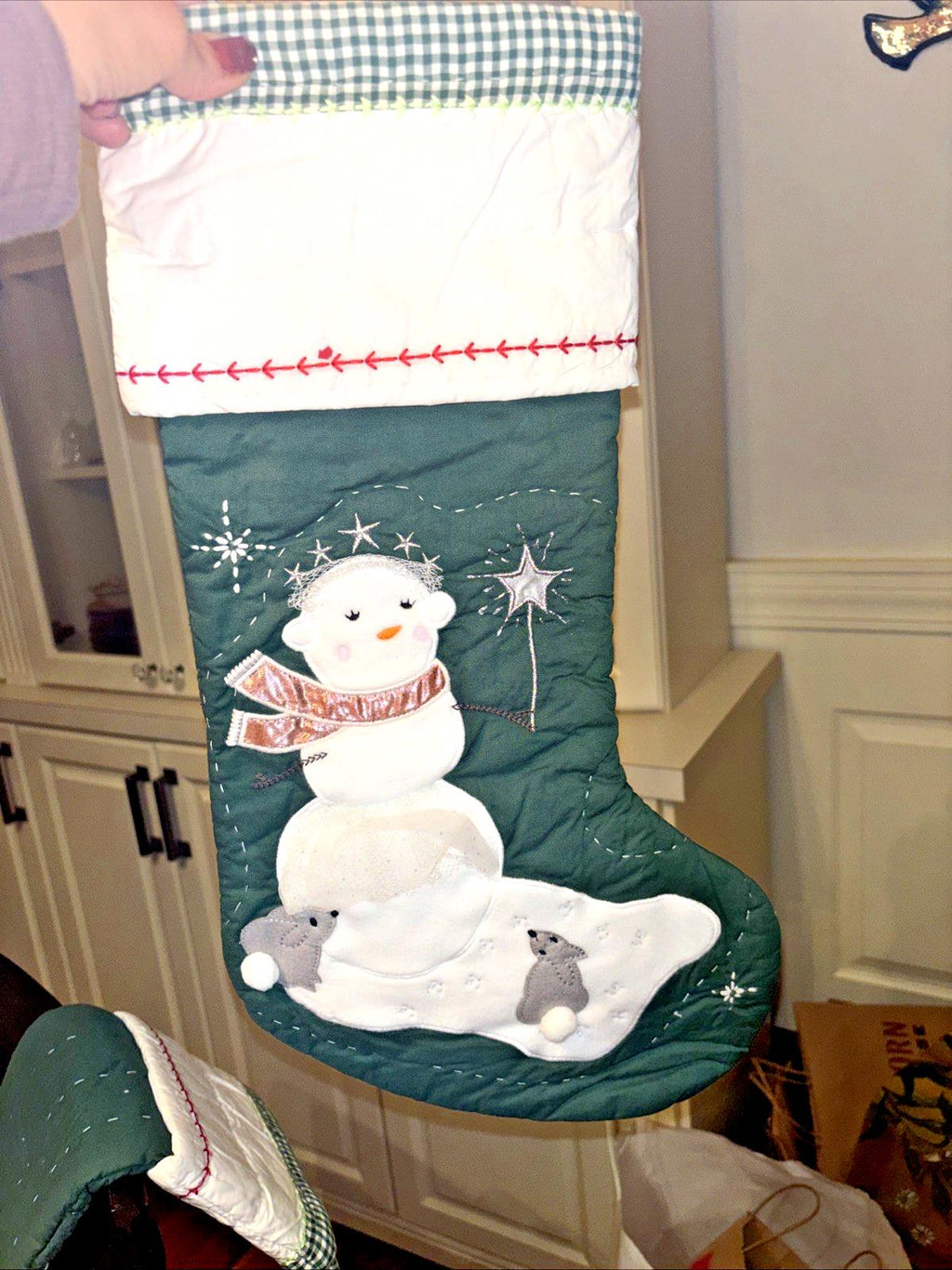 Pottery Barn Holiday Christmas stocking Snowman gift party quilted tree Disney