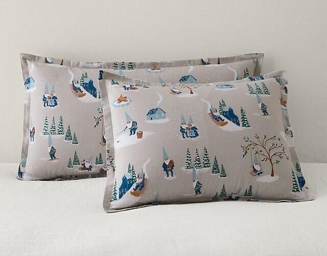 Garnet Hill KING Pillow Sham holiday Disney Winter village ski lodge gift $89 n