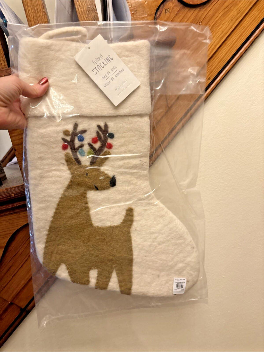 pottery barn Holiday Christmas stocking Reindeer Deer gift party West elm kid