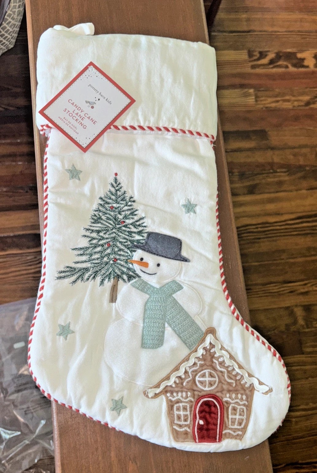 Pottery Barn Holiday Christmas stocking Gingerbread Snowman Candy Cane gift kid