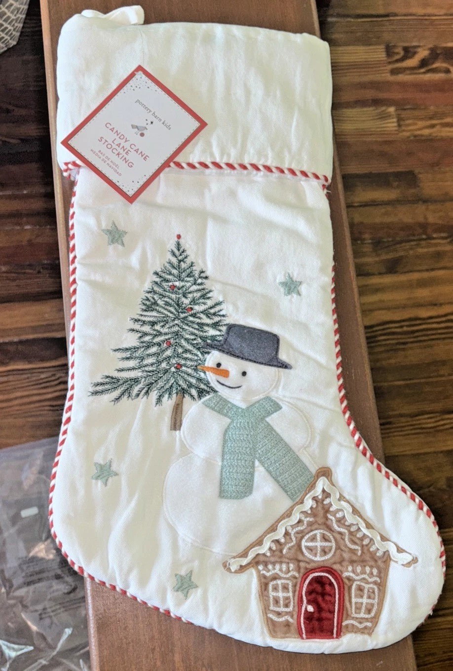 Pottery Barn Holiday Christmas stocking Gingerbread Snowman Candy Cane gift kid