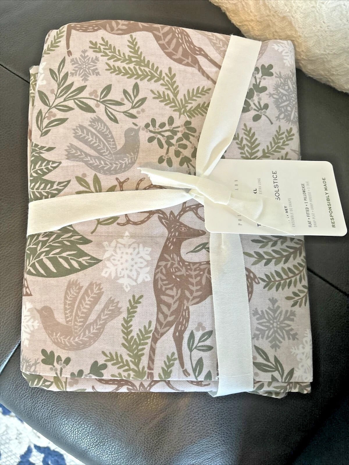 pottery barn Holiday Winter Soltice Christmas Deer tree ski lodge SHEET SET Twin