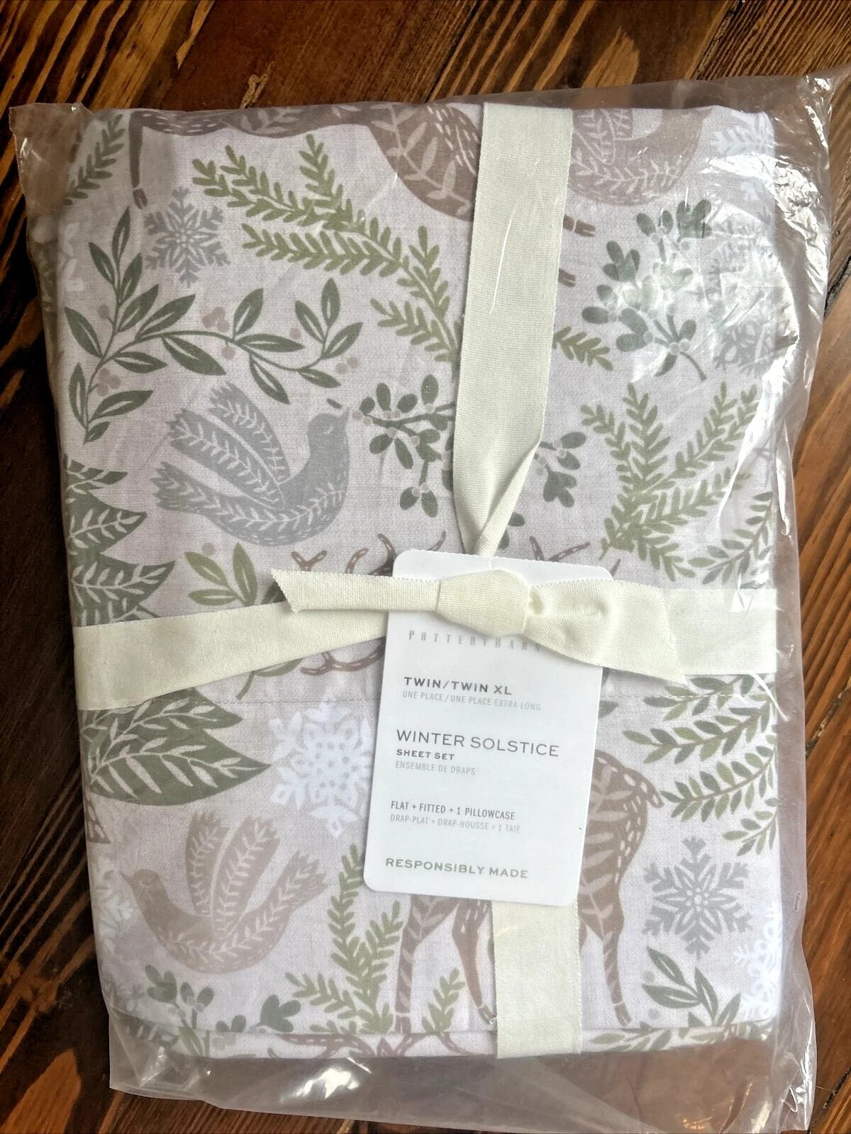 pottery barn Holiday Winter Soltice Christmas Deer tree ski lodge SHEET SET Twin