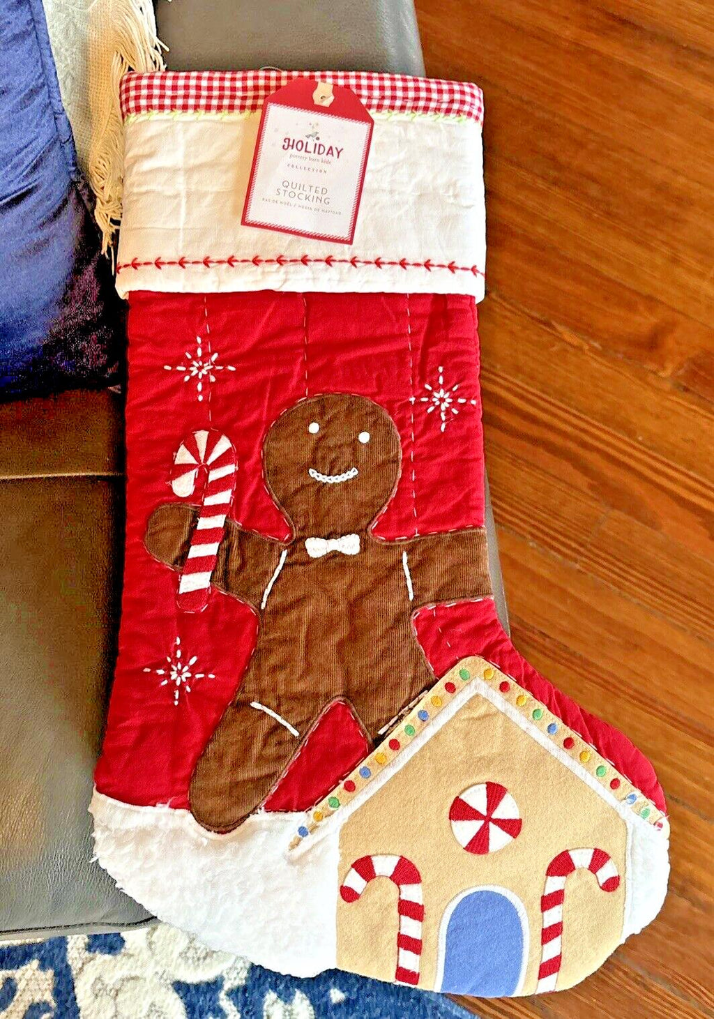 Pottery Barn Holiday Christmas stocking Gingerbread Candy Cane gift Plaid kid