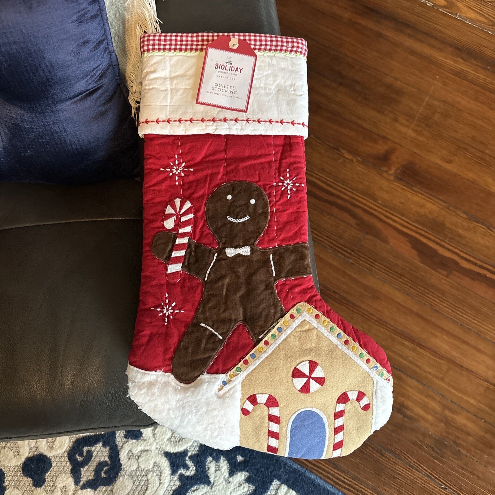 Pottery Barn Holiday Christmas stocking Gingerbread Candy Cane gift Plaid kid