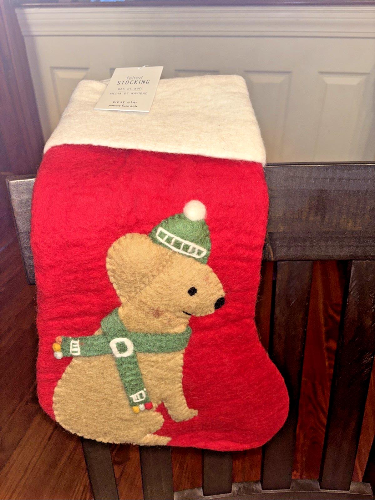 Pottery Barn Holiday Christmas stocking dog gift party pet WEst Elm felt puppy
