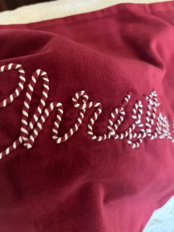 Pottery Barn Holiday Pillow Cover Sham Christmas Candy Cane Red Velvet disney