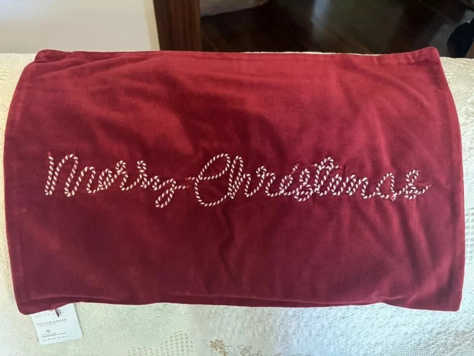Pottery Barn Holiday Pillow Cover Sham Christmas Candy Cane Red Velvet disney